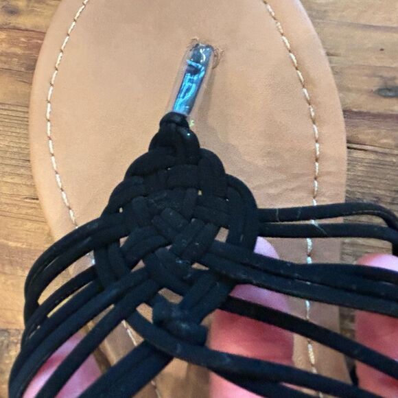 Charlotte Russe Sandals Black Rope Flats Flip Flops Size 7 - Picture 3 of 12